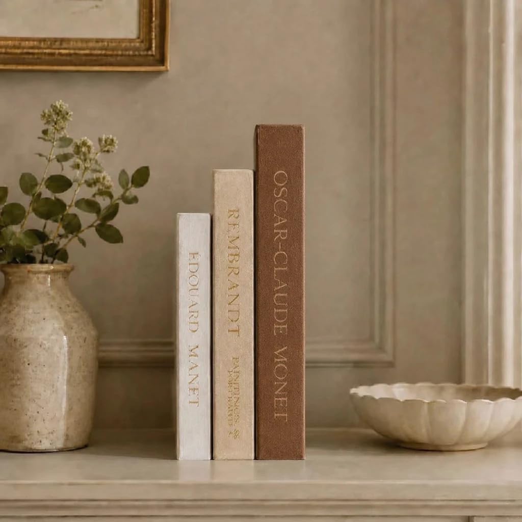 Aesthetic Decorative Books, Set of 3 Linen Faux Book Boxes, Brown