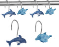 12 PCS Dolphins Shower Curtain Hooks Nautical Shower Curtain Hooks Shower Curtain Rings Rust Proof Beach Theme Bathroom Decor for Bathroom Bedroom Baby Living Room, Kids Bathroom Decor