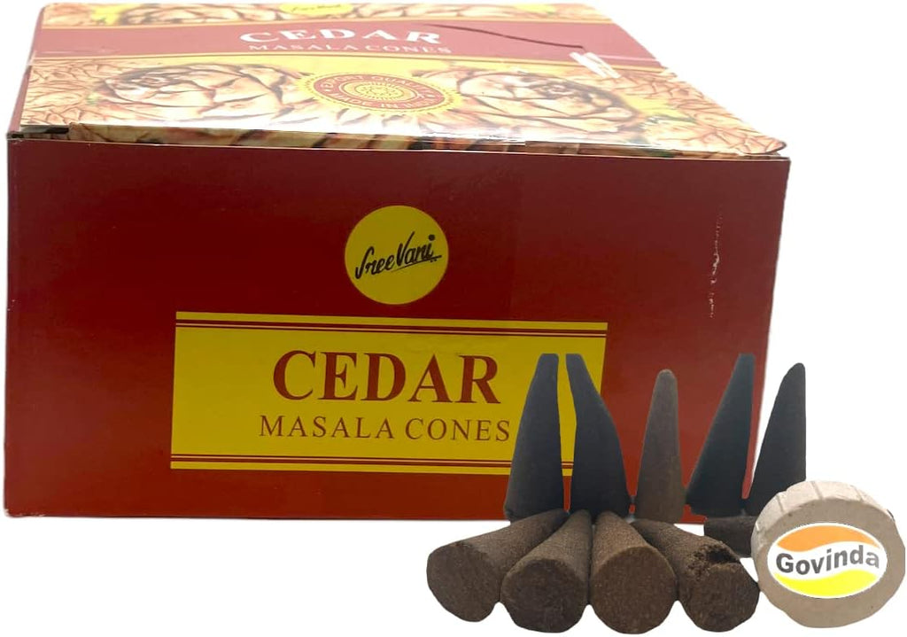 Sreevani Natural Masala Incense Cones and Holder Bundle, 120 Cones Total, Cedar
