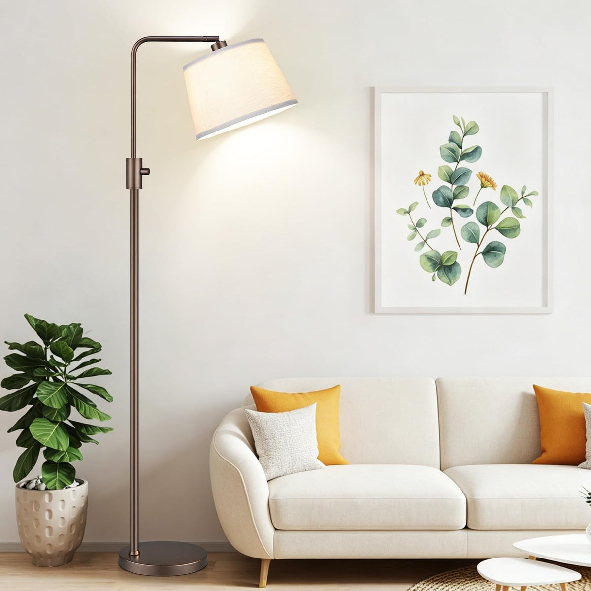 Nintiue [Upgraded] Dimmable Floor Lamp, 1000 Lumens LED Edison Bulb Included, Modern Arc Standing Tall Brown Floor Lamp for Living Room Bedroom Office Dining Room