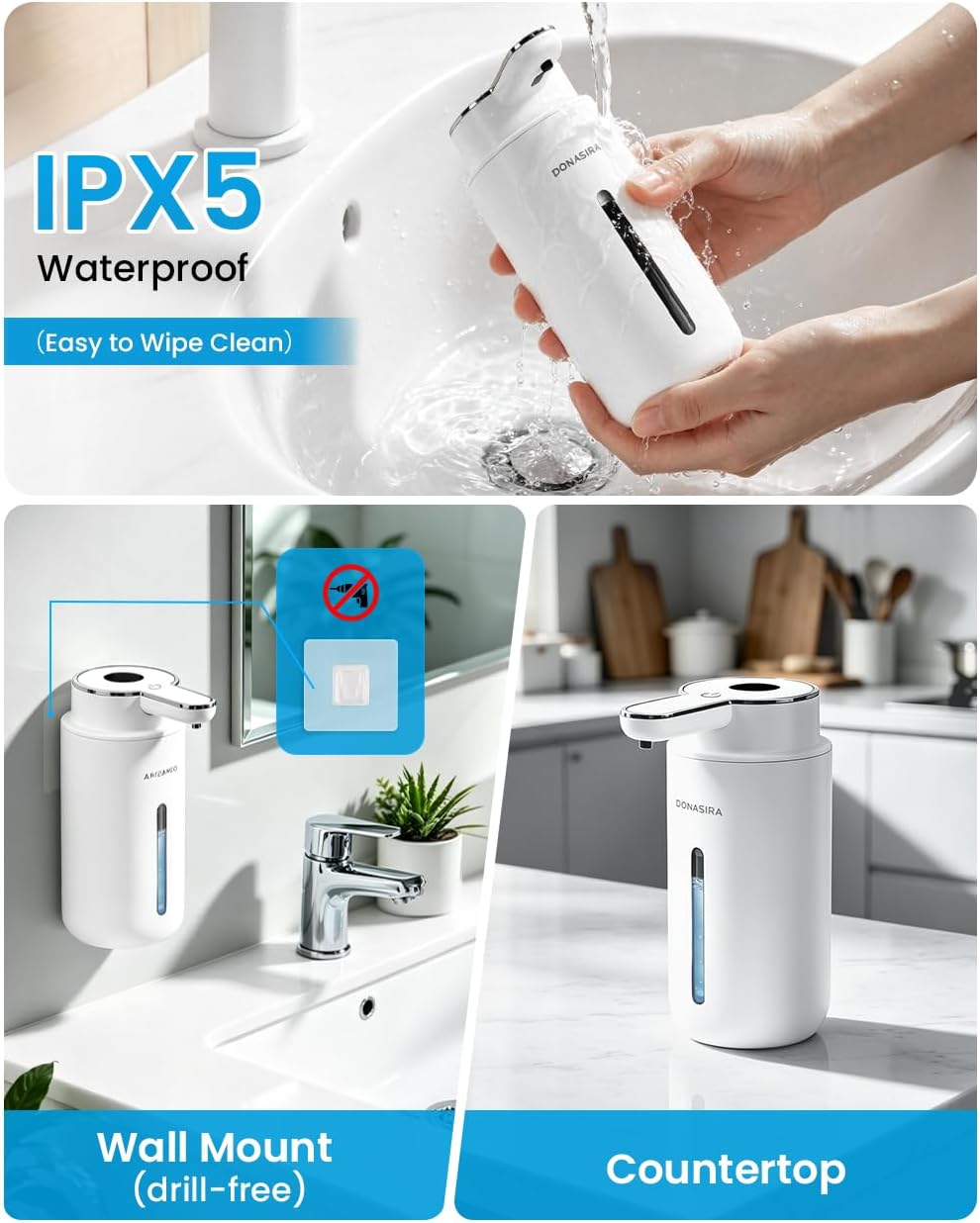 Touchless Automatic Liquid Soap Dispenser, Rechargeable White