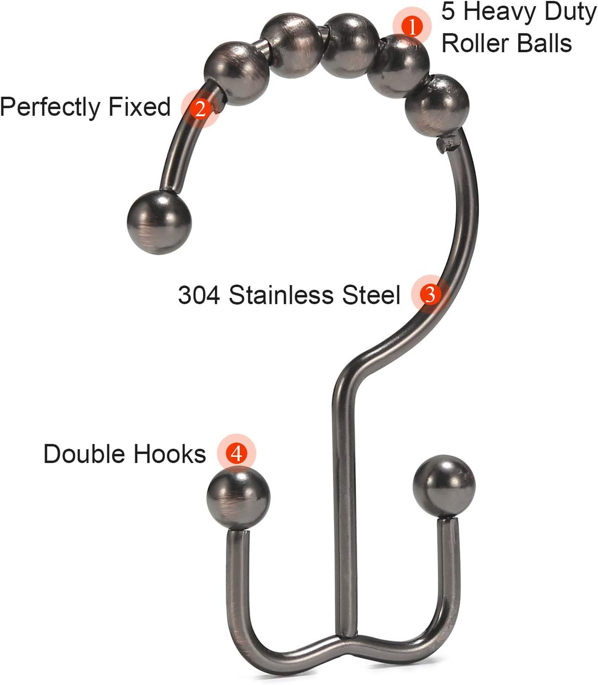 Shower Curtain Hooks, Goowin Shower Curtain Rings, Stainless Steel Shower Curtain Hooks Rust Proof Free Sliding Double Shower Hooks for Curtain, Shower Curtains & Liners (Bronze)