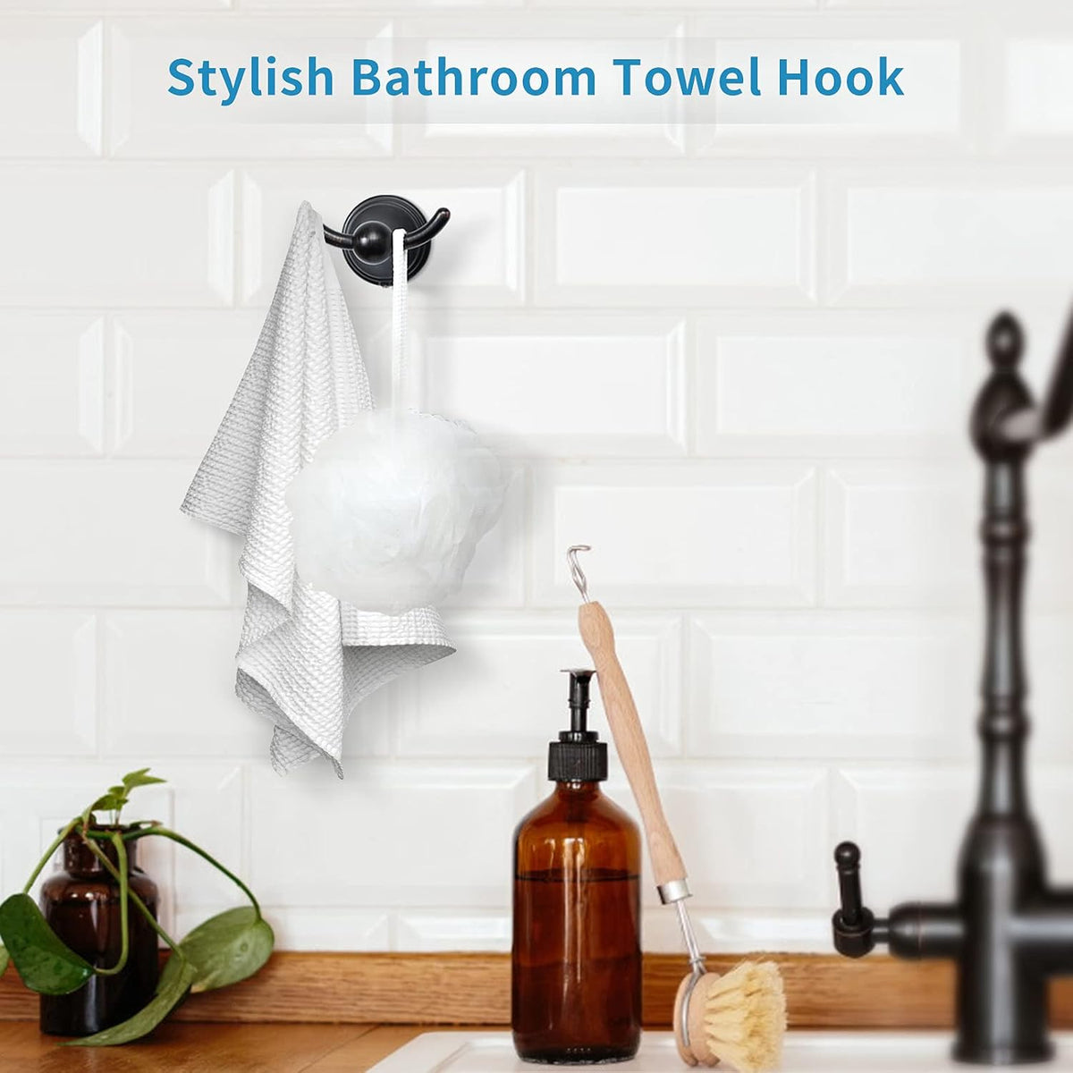 FILTA Bathroom Towel Hooks, Oil Rubbed Bronze Robe & Towel Hooks for Wall Mounted, Traditional Towel and Robe Hooks for Hanging Towels, Bath Towel Holder for Shower(4 Pack)