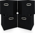 11 Inch Cube Storage Bins ,Black Fabric Cubes Organizer Baskets with Handle, Foldable Basket for Closet or Collapsible Storage Box, 11x11x11 Set of 4 (Black )