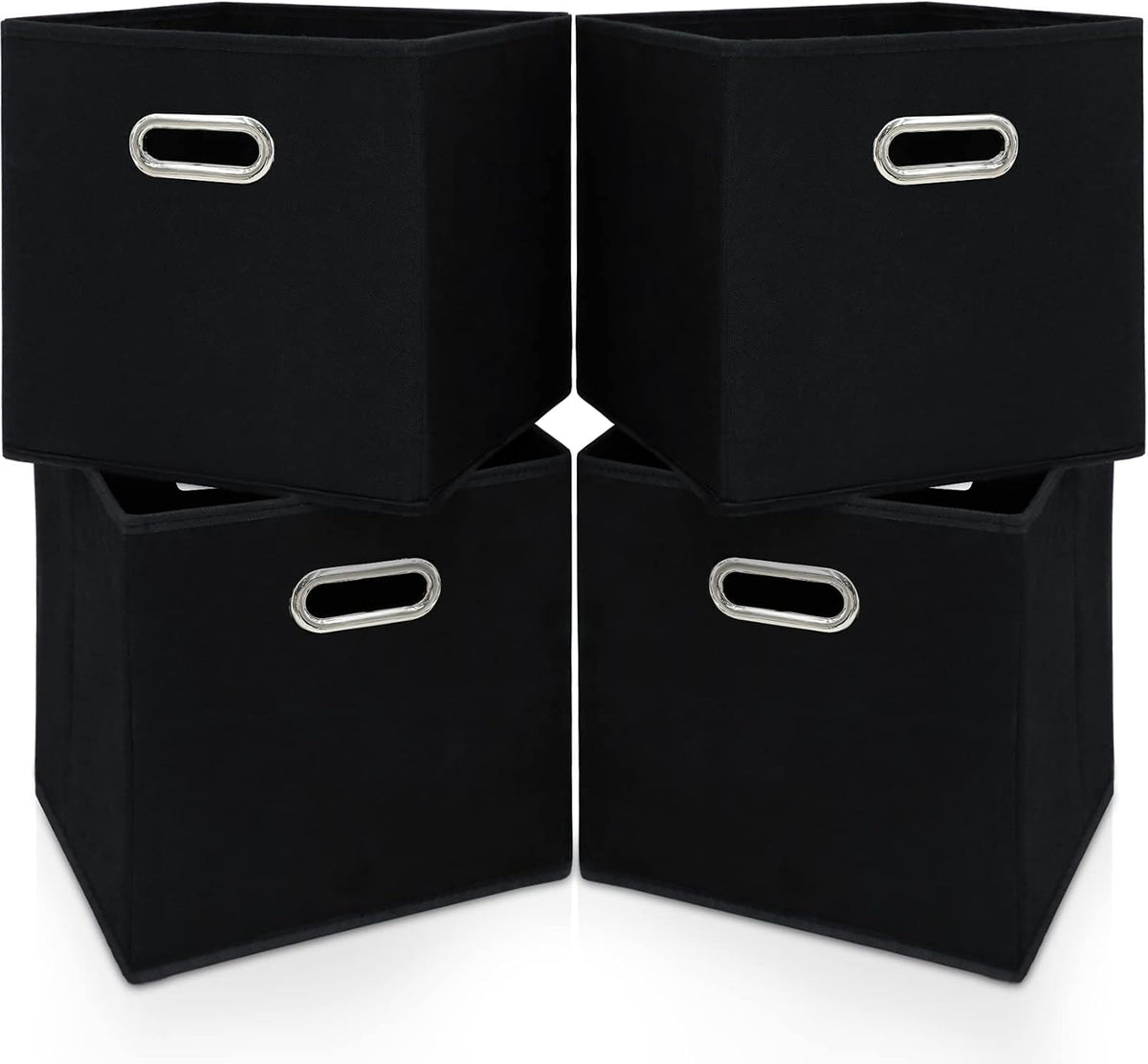 11 Inch Cube Storage Bins ,Black Fabric Cubes Organizer Baskets with Handle, Foldable Basket for Closet or Collapsible Storage Box, 11x11x11 Set of 4 (Black )