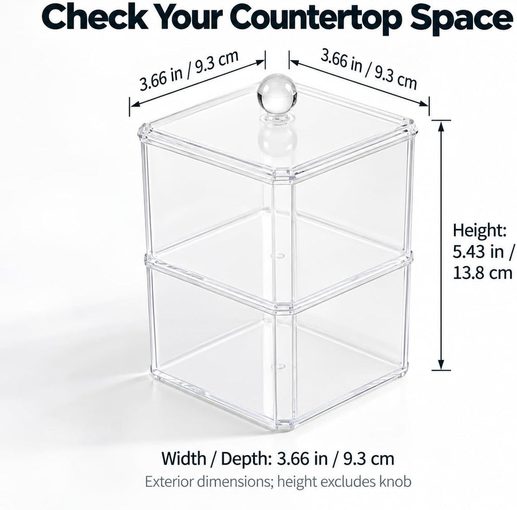 Bathroom Canister, Clear Plastic Lid, Double Layer, Stackable