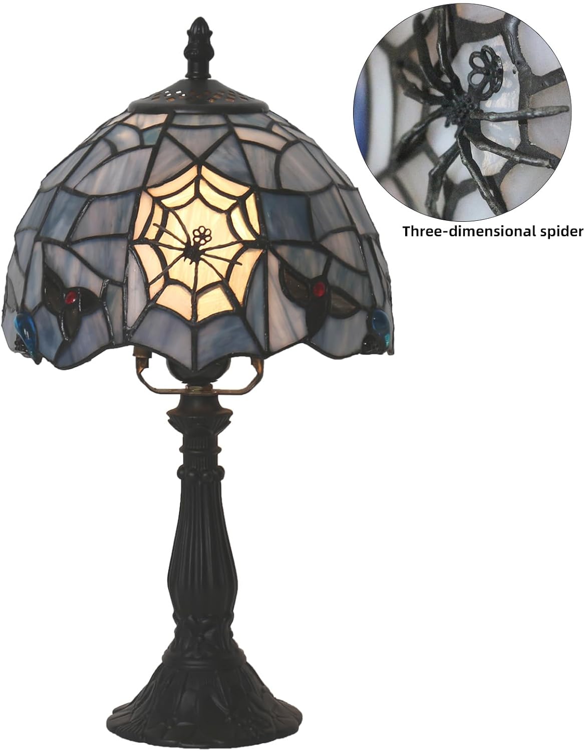 Tiffany Style Table Lamp,Stained Glass Spider Desk Lamp(8x8x15inch)