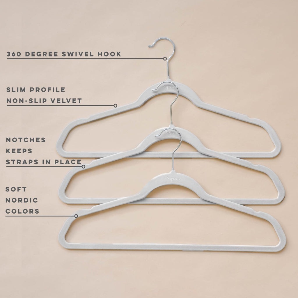3 Sprouts Adult Velvet Hangers, Non Slip Felt Hanger Set, Gray, 30 Pack