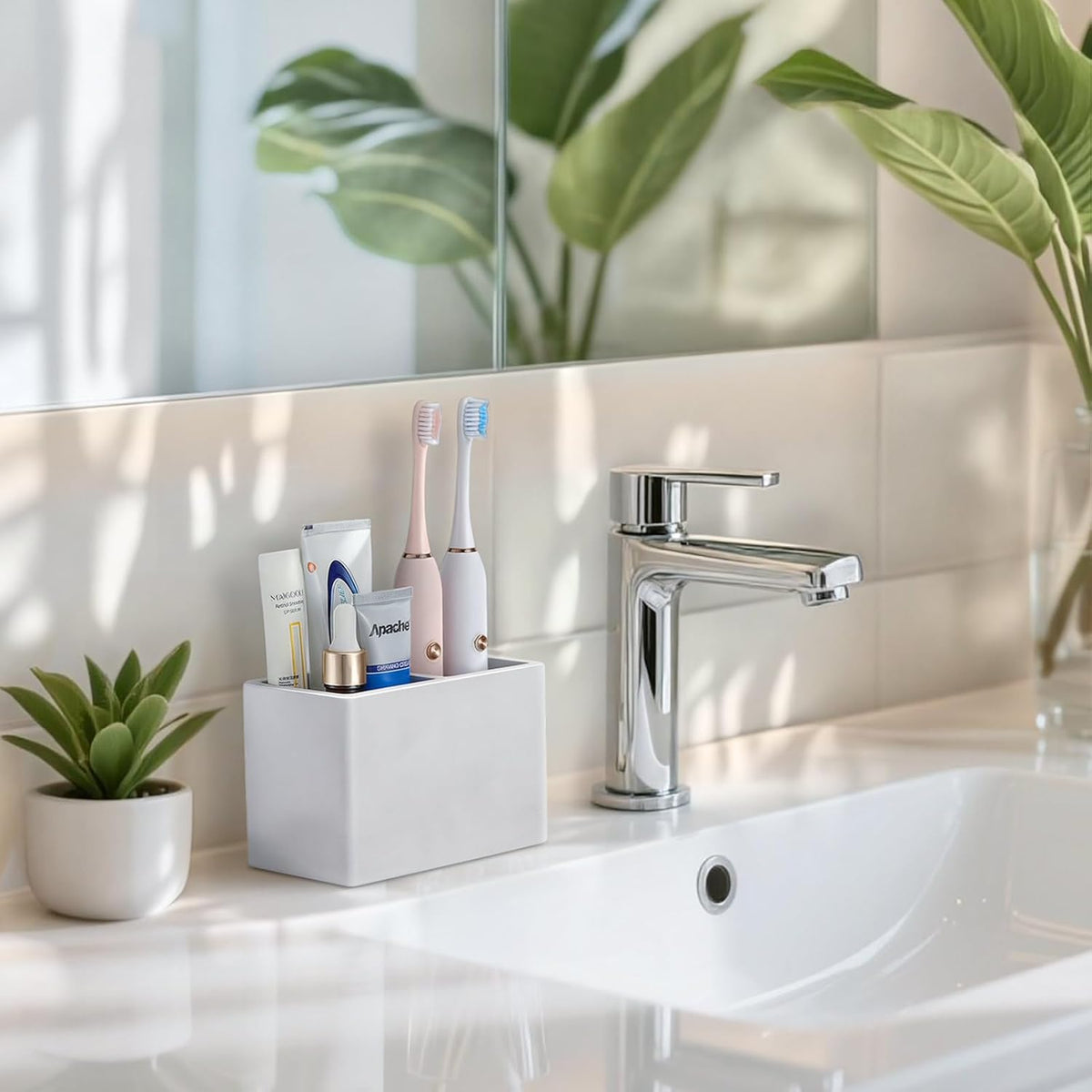 Luxspire Diatomite Toothbrush Holder, 2 Slots, Light Gray