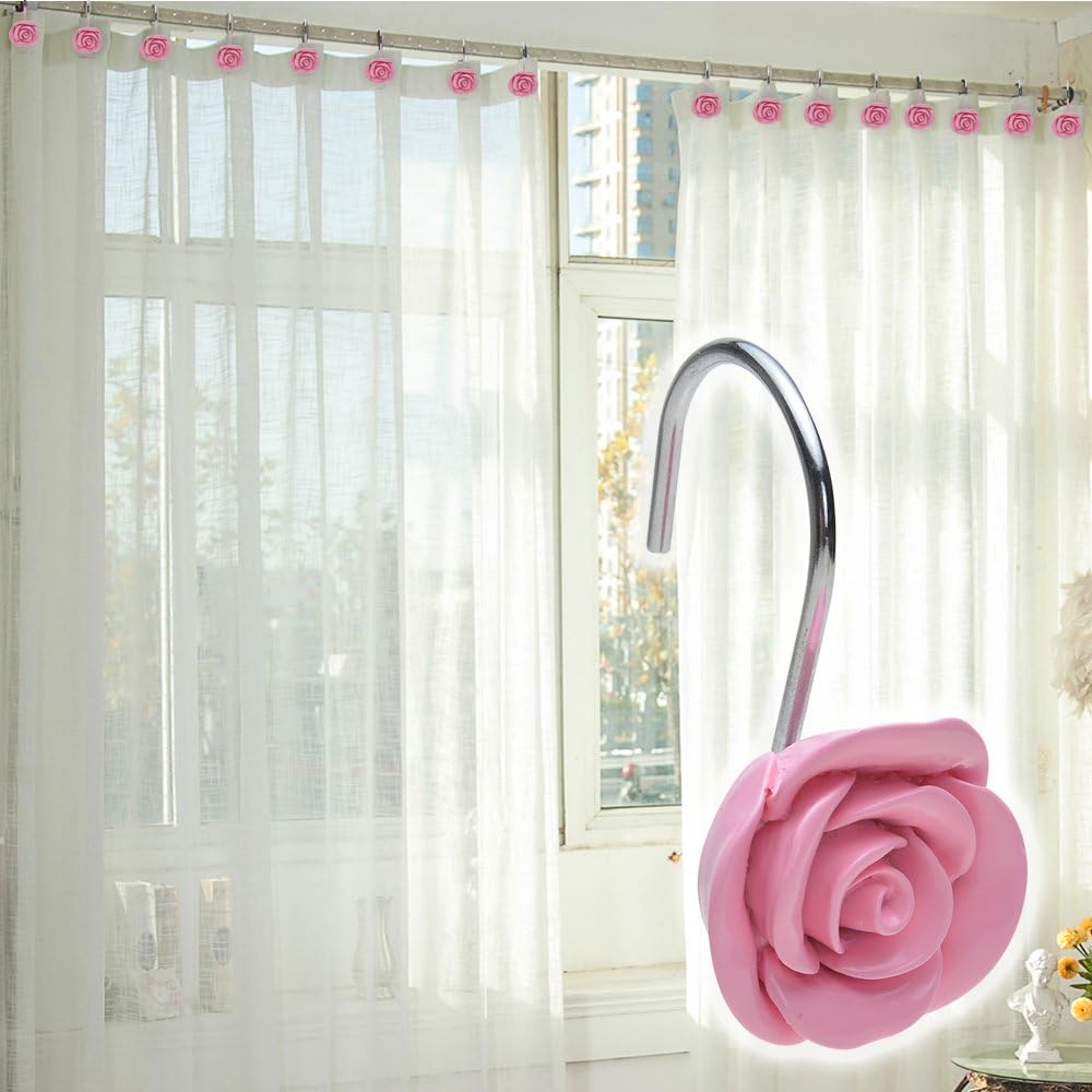 AGPTEK Rose Shower Curtain Hooks, 12PCS, Pink Rose