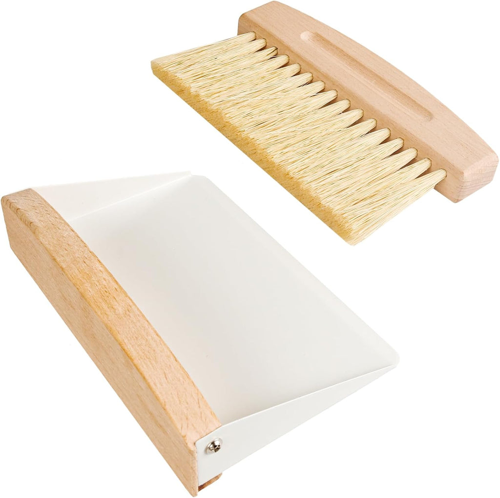 Small Dust Pan and Brush Set, Mini Hand Broom and Dustpan Set, Wooden Crumb Sweeper for Home Desktop, Sofa, Pet Care Household (White)