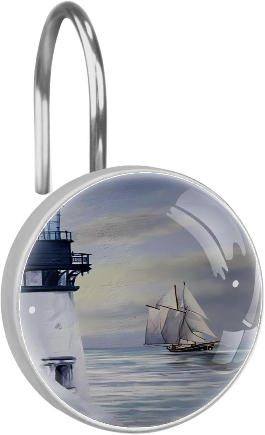 Nautical Lighthouse Decorative Shower Curtain Hooks Rings Set of 12 Hooks for Shower Curtain Rustproof Curtain Rings for Bathroom