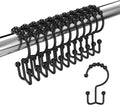 Black Shower Curtain Hooks Double Sided with Roller Balls