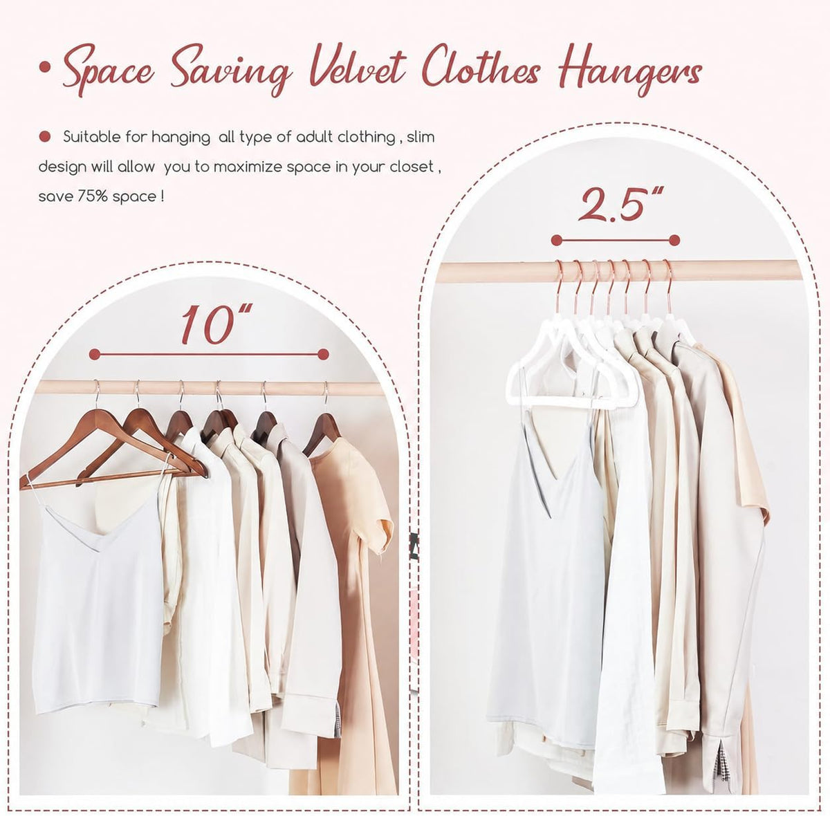 HOUSE DAY White Velvet Hangers 60 Pack, Non Slip Felt Hangers Heart-Shaped