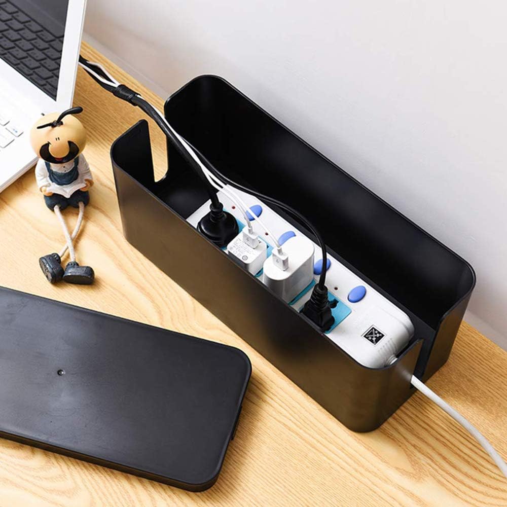 Cable Management Boxes Organizer, Large Storage Wires Keeper Holder for Desk, TV, Computer, USB Hub, System to Cover and Hide & Power Strips & Cords (Black)