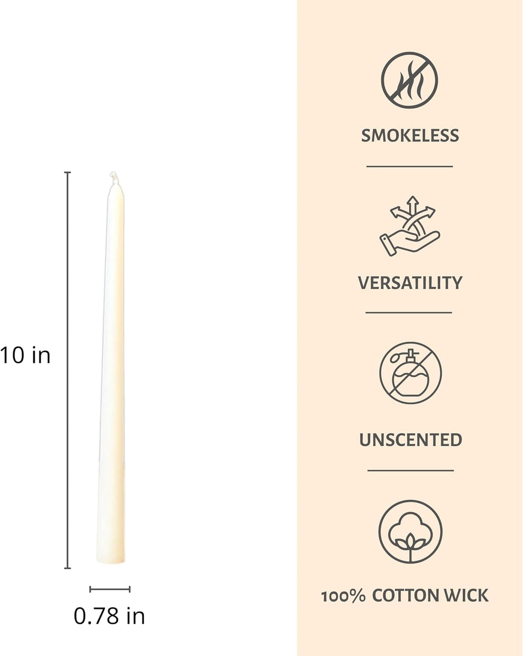 Taper Candles 10 Inch 12 Pack White – CW Studio Unscented Smokeless Candlesticks, 7-8 Hour Clean Burn – Elegant Dinner Table Centerpiece for Wedding, Holiday Decor & Romantic Dinners