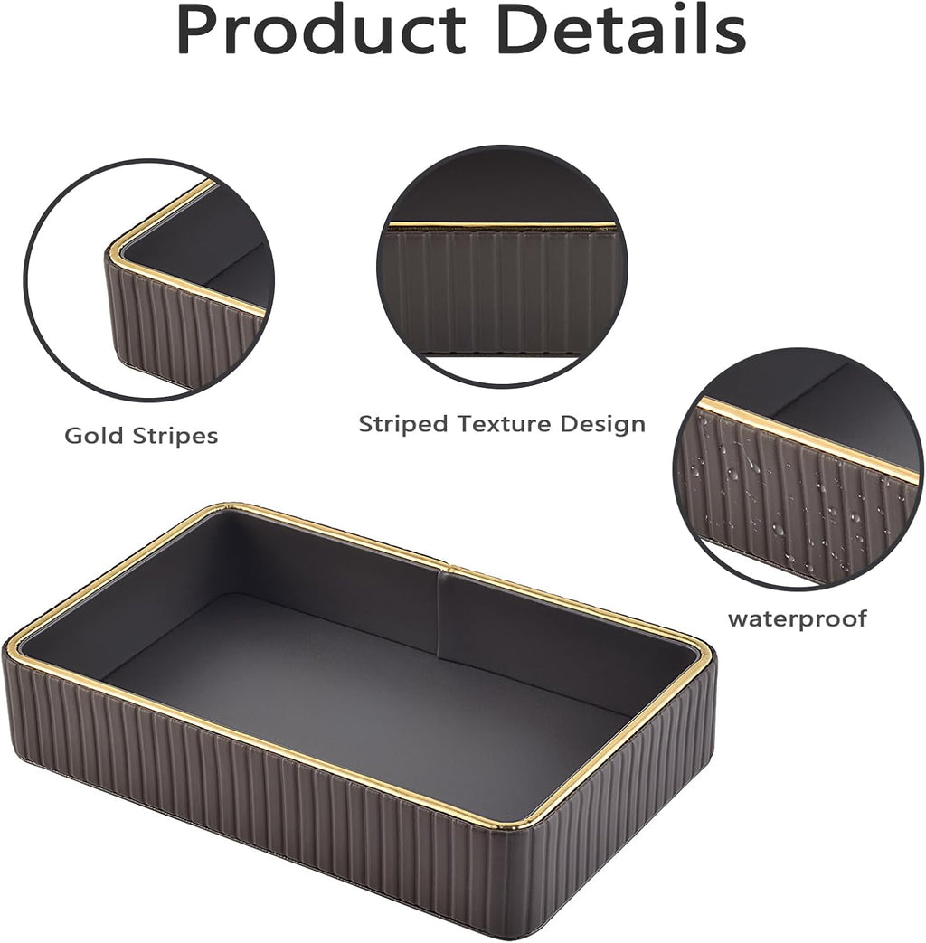 PU Leather Valet Tray,Desk Organizer Tray Nightstand Organizer Trinket Dish Storage Key Bowl Decorative Trays for Phone Wallet Jewelry Watch,Bathroom Bedroom Perfume Vanity Trays,Grey