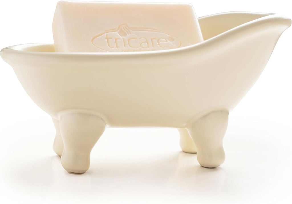 Soap Dish, Ceramic Soap Holder with Drainage for Shower, 1 Pack Bar Soap Tray, Keep Soap Dry & Easy Clean, Sponge Holder for Bathroom, Bathtub Kitchen Sink (Crème)