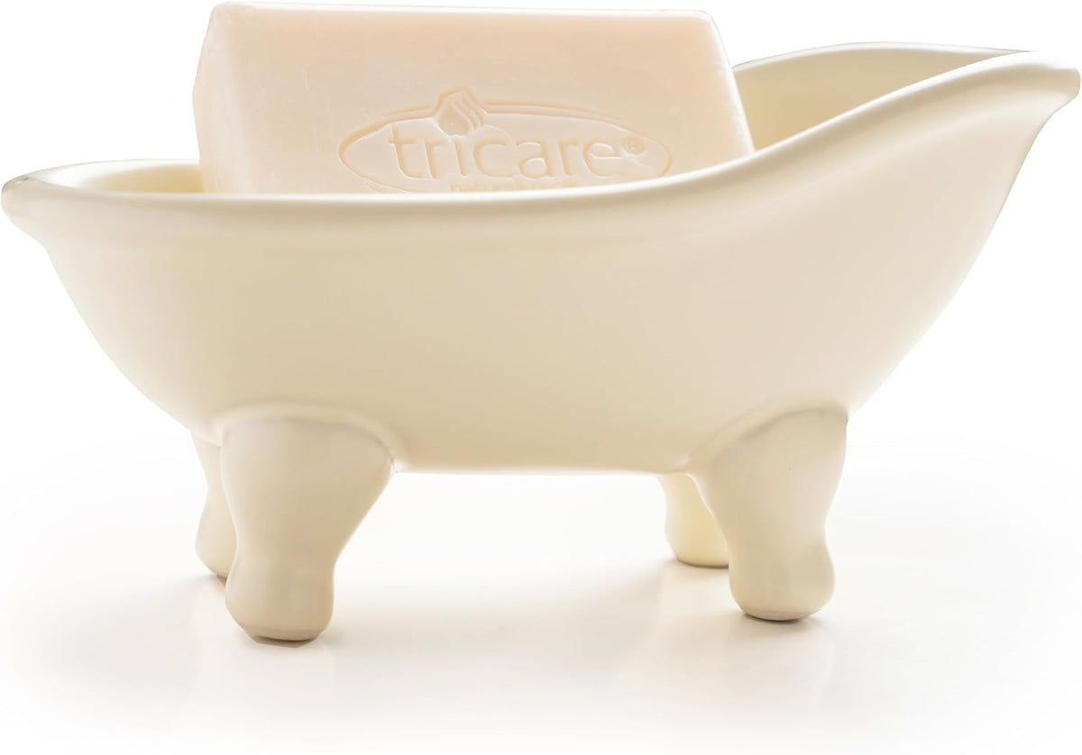 Soap Dish, Ceramic Soap Holder with Drainage for Shower, 1 Pack Bar Soap Tray, Keep Soap Dry & Easy Clean, Sponge Holder for Bathroom, Bathtub Kitchen Sink (Crème)