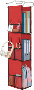 LOVEGRASS 3 Shelf Hanging Locker Organizer with Side Pockets, Red and Black