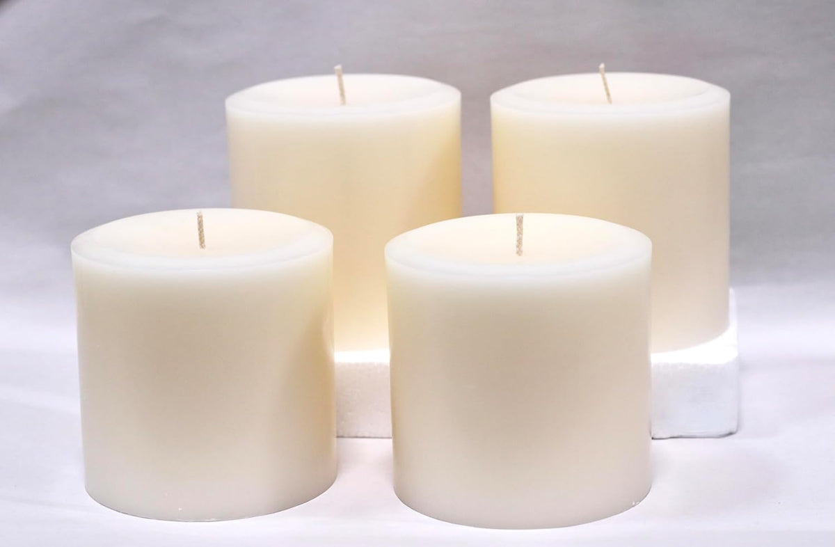 Ivory 4 x 4 by Modern Candle Design Large Unscented Pillar Candle Handmade in the USA (Concave Top Set of 4)
