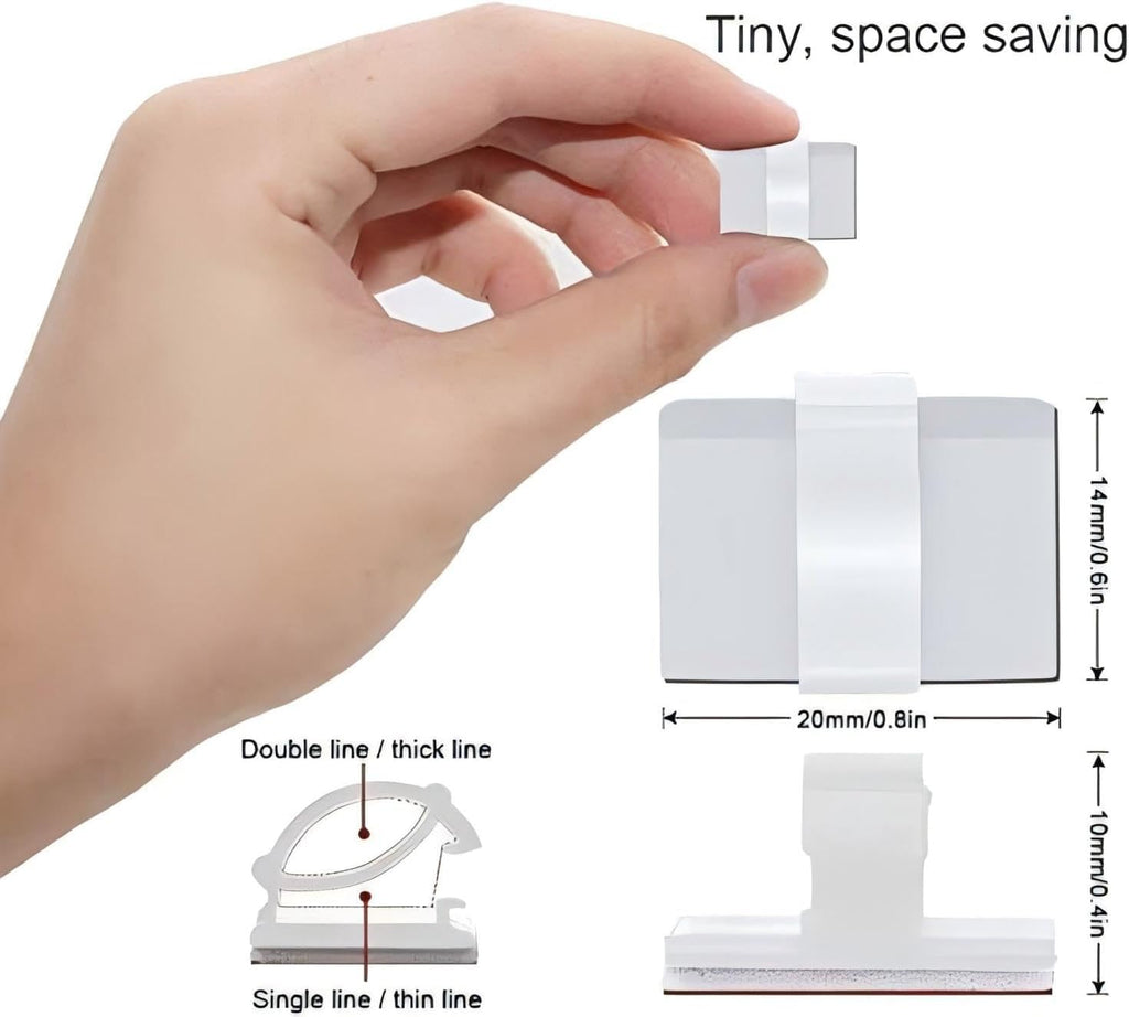 Elfcam® - 50PCS Adjustable Cable Clips, Adhesive Cable Organizer Cord Holder & Cable Straps for Fiber Optic Cables, Wire Cables and Slim Ethernet Cables Cat 6, Pack of 50, White (6mm-50PCS)