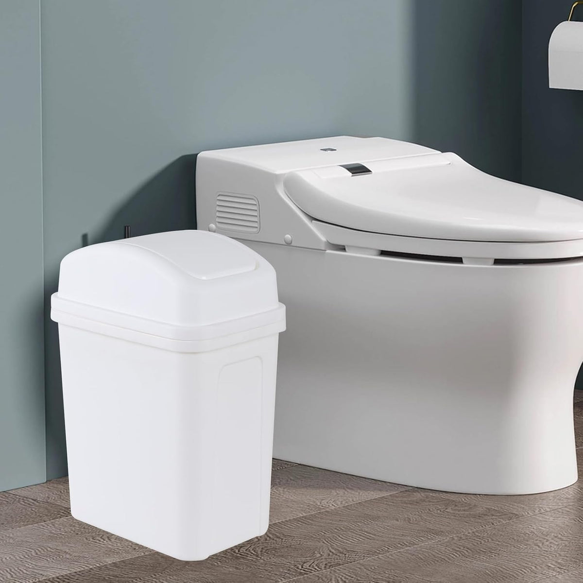 1.8 Gallon Swing Top Lid Trash Can, Small Plastic Garbage Can, White