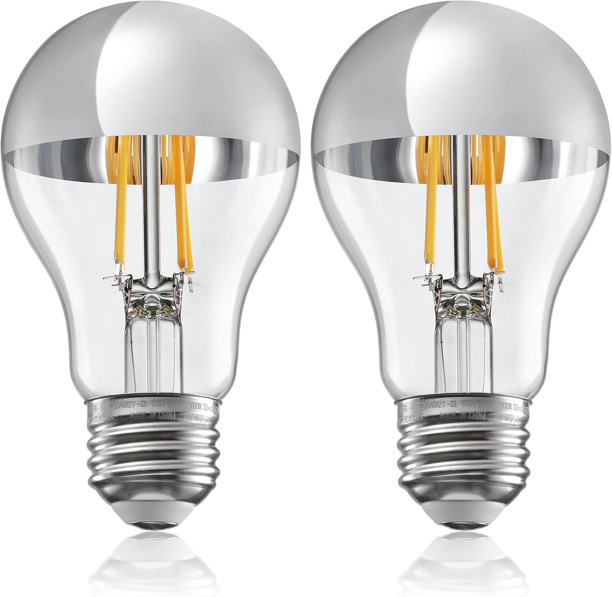 TORCHSTAR 2-Pack A19 Dimmable Half Chrome Light Bulb UL Listed 2700K Silver