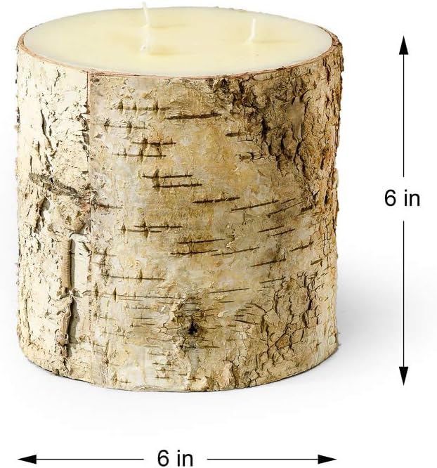 Serene Spaces Birch Bark Candle Set - 3 Pillar Candles Bring Nature Indoors, Ideal for Weddings, Parties & Home Decor - 6", 8" & 10" Tall