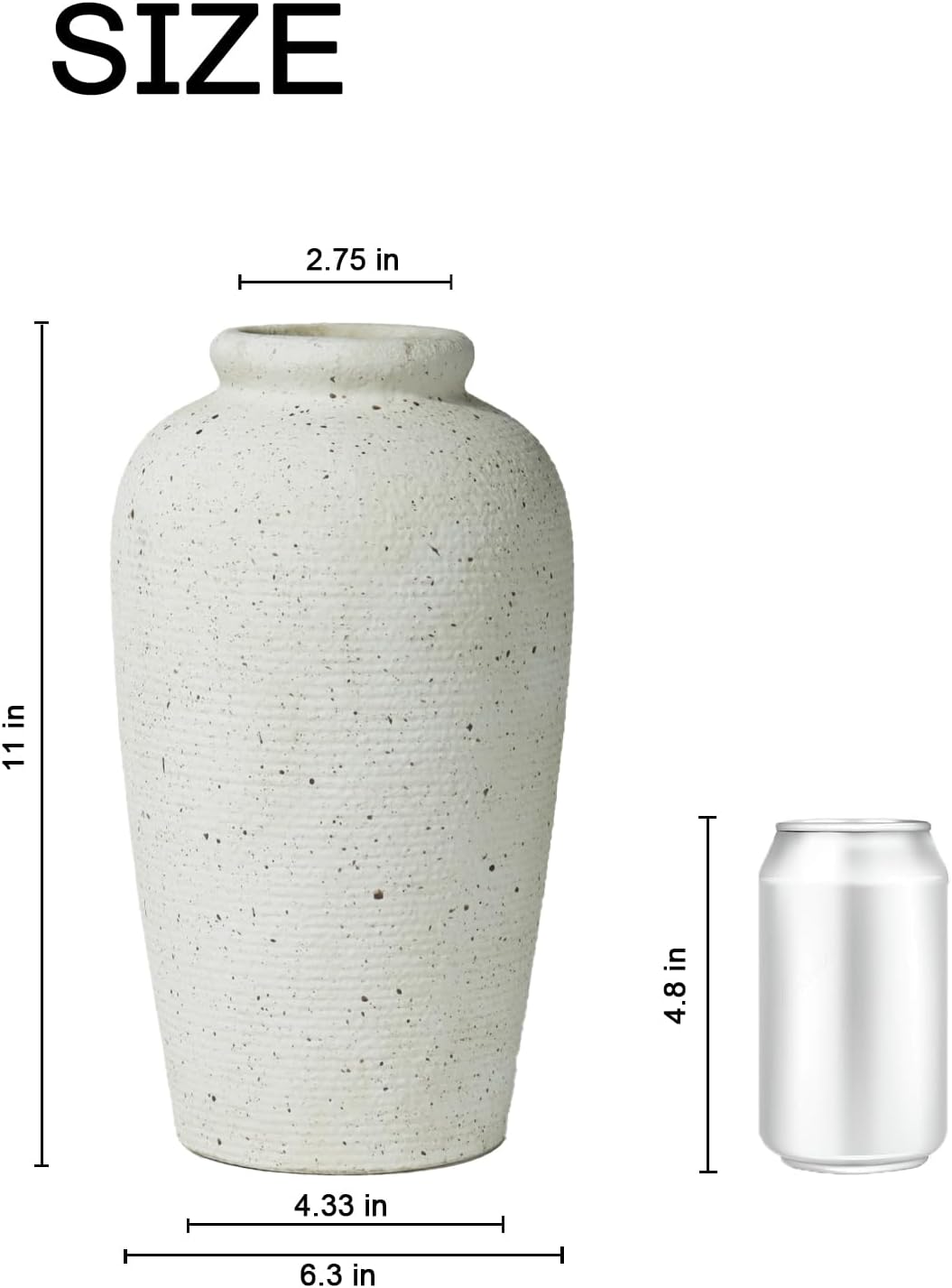 Large Beige Ceramic Vase, 11 Inch Ribbed Speckled Rustic Vase for Decor