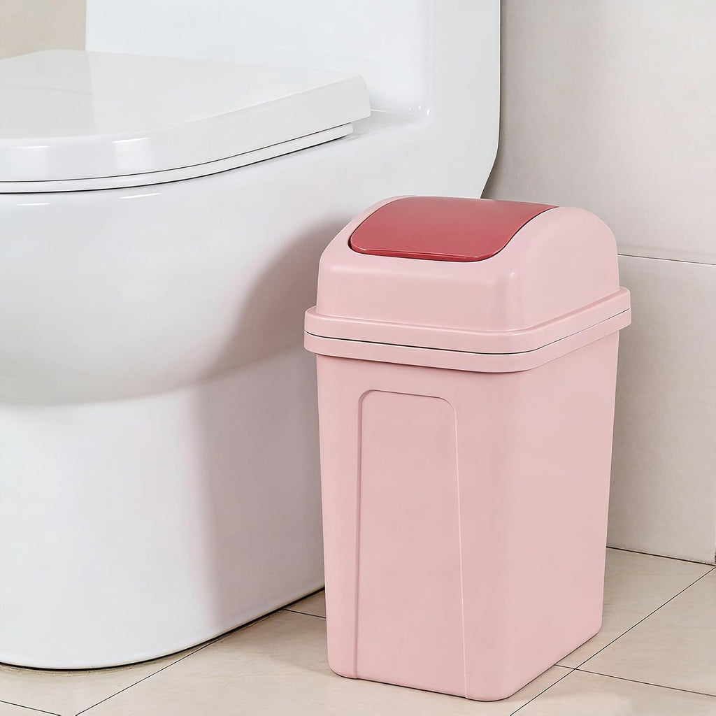 1.8 Gallon Plastic Swing Top Lid Trash Can, Small Garbage Can Pink
