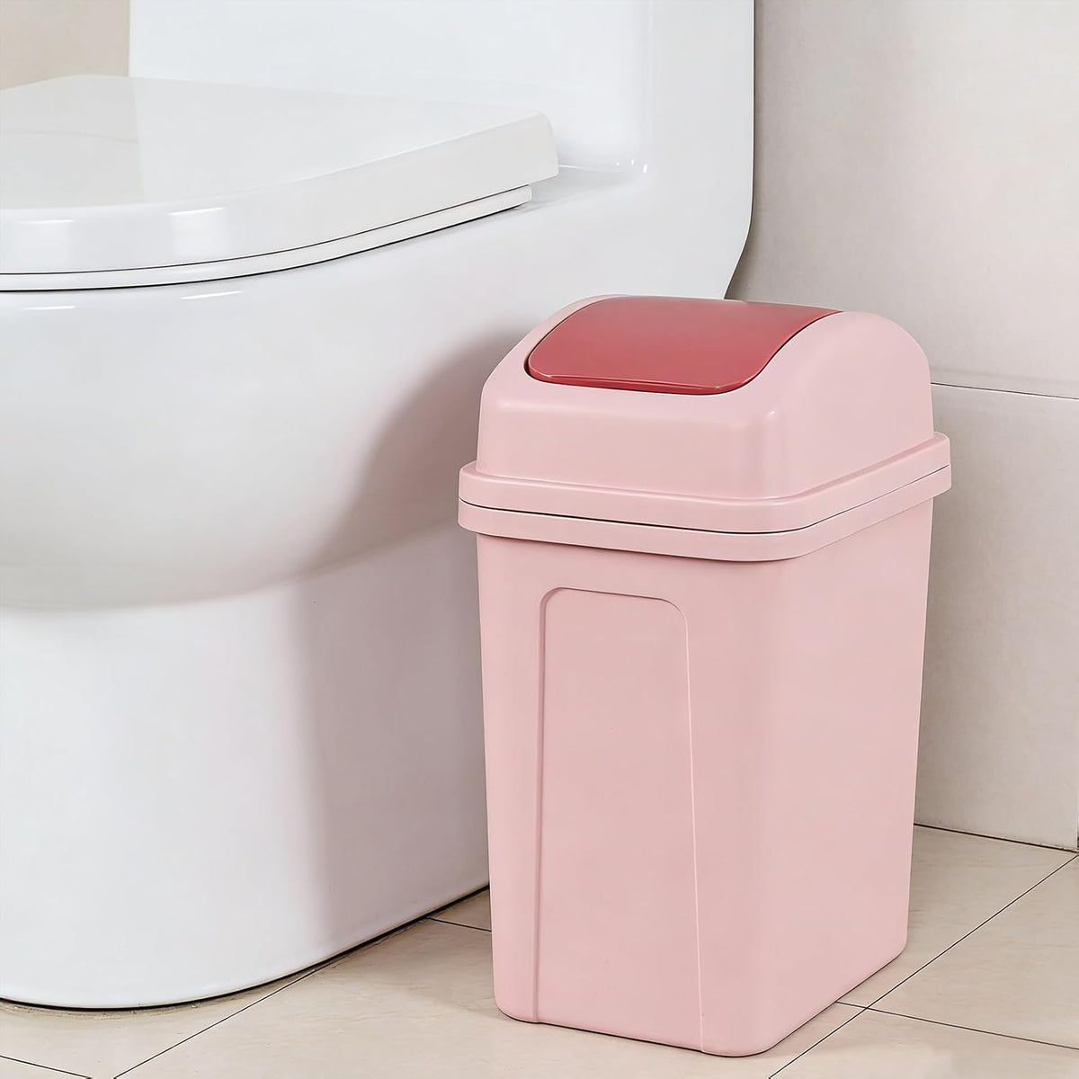 1.8 Gallon Plastic Swing Top Lid Trash Can, Small Garbage Can Pink
