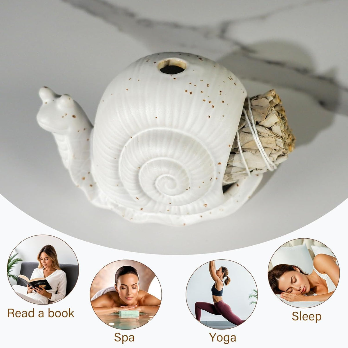 MOUGIGI White Ceramic Snail Palo Santo Holder & Modern Chiminea Incense