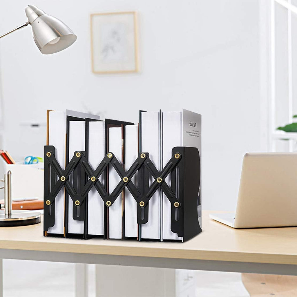 Hossejoy Adjustable Bookends, Heavy Duty Metal Book Ends, Expandable Bookcase Book Holder Stand Shelf Rack for Student Office Book File Organizer Storage, Extends up to 19 inches (Black)