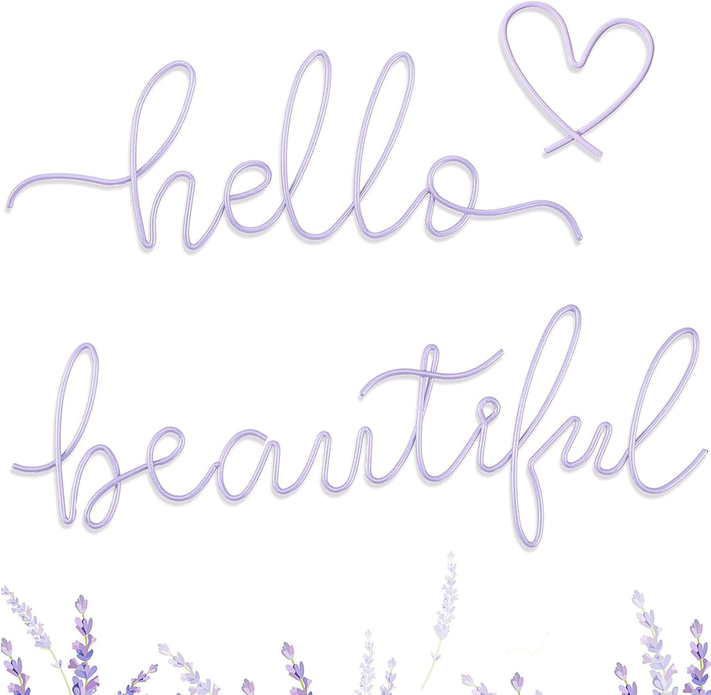 Hicarer Metal Hello Beautiful Wall Art Minimalist Wall Decor, Purple