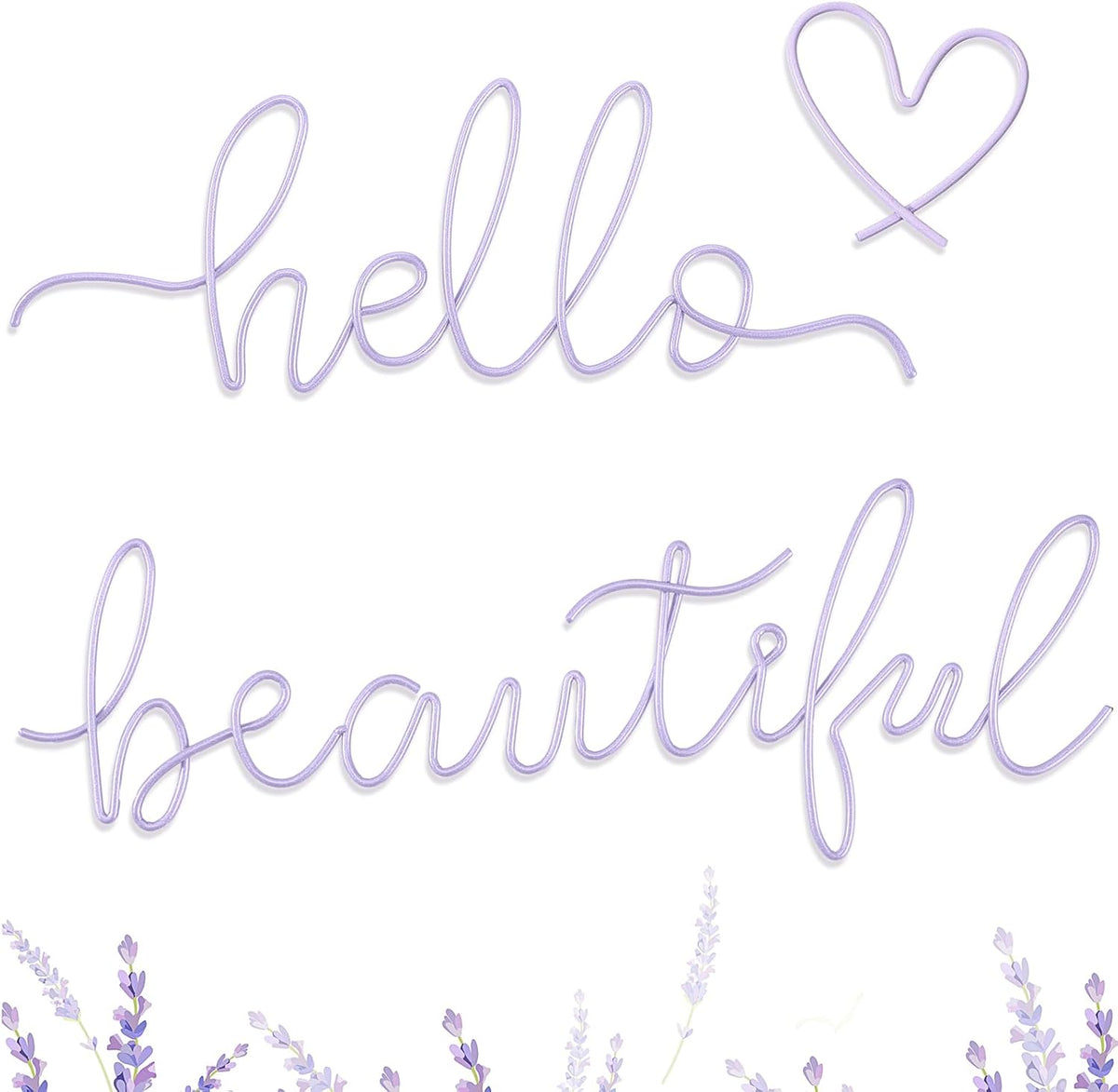 Hicarer Metal Hello Beautiful Wall Art Minimalist Wall Decor, Purple