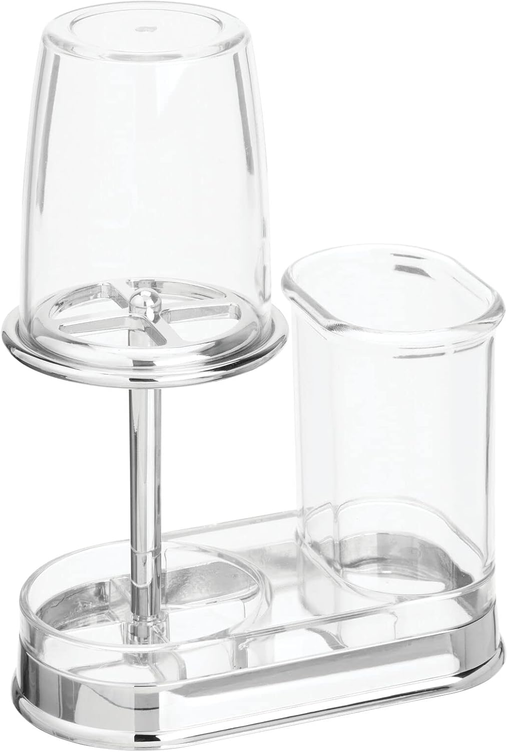 mDesign Plastic Toothpaste and Toothbrush Holder Center with Cup/Cover - Organizer for Bathroom Vanity Countertop - Holds Paste, Floss, Accessories - Hyde Collection - Clear