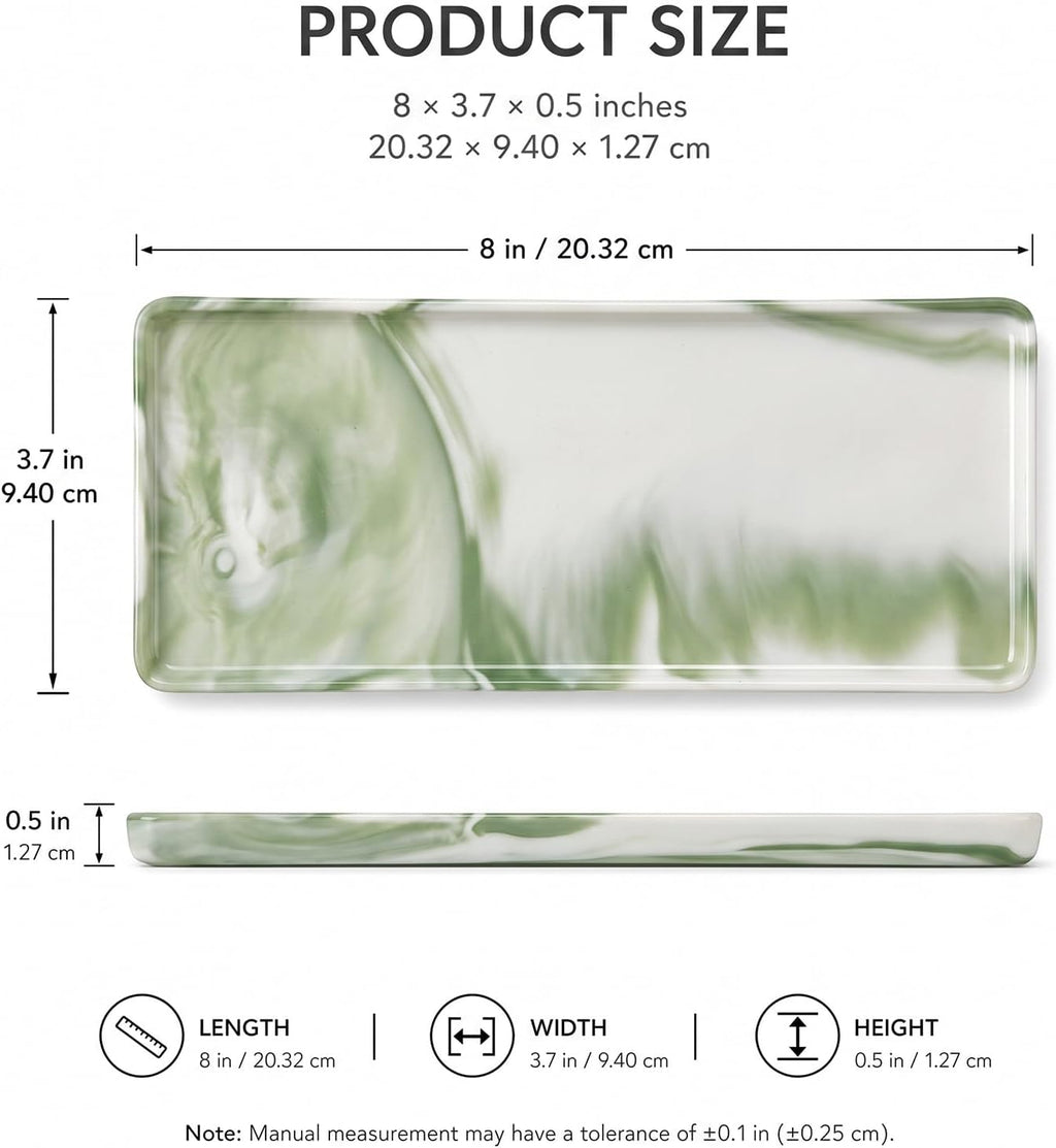 8″ x 3.7″ Inch Ceramic Vanity Tray, Decorative Rectangular Organizer for Bathroom Countertop, Dresser Top, Kitchen & Bathtub, for Soap, Perfume, Candle, Jewelry & Cosmetics (Marble-Green)