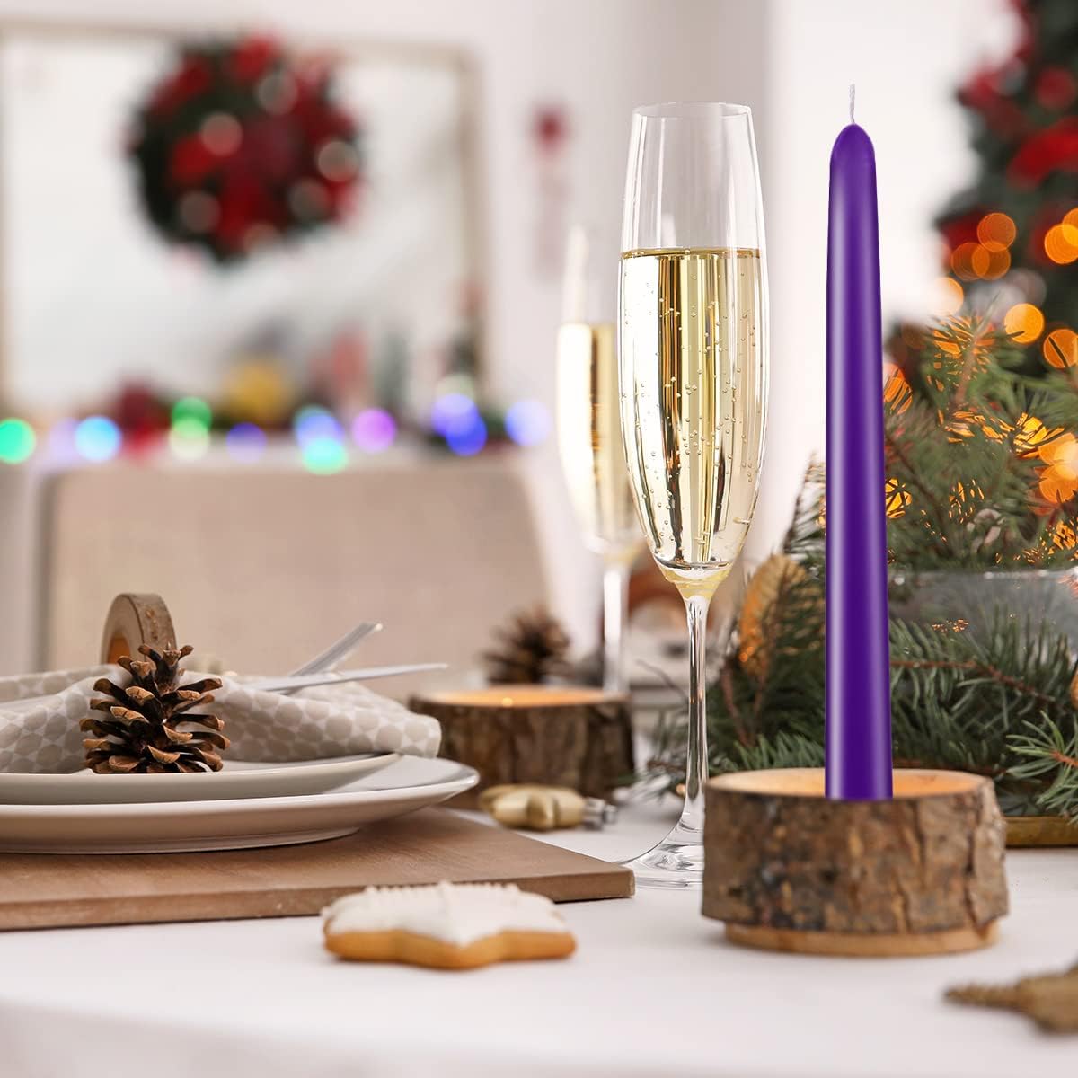 Purple Taper Candles, Set of 20 Unscented and Smokeless 10 Inch Taper Candles Long Burning, Paraffin Wax with Cotton Wicks for Burning Approxinately 7-8 Hours Time