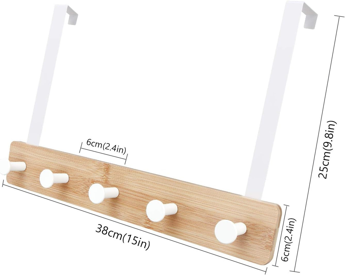 Badiano Over The Door Hook Hanger, 5 Metal Hooks, Natural Coat Rack, 15"