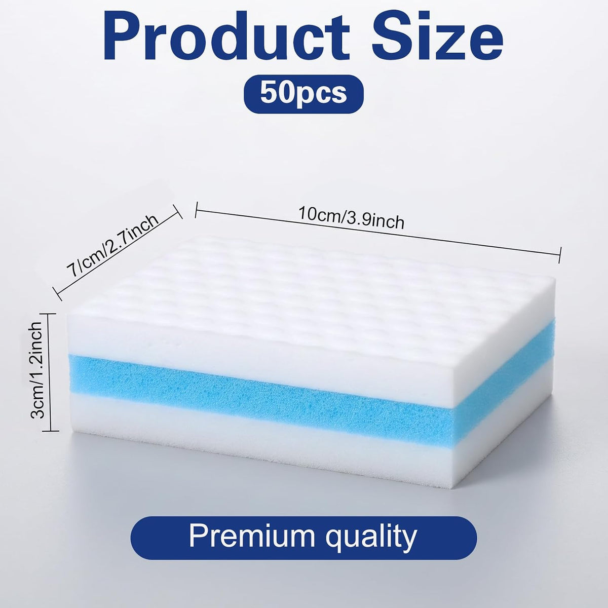 50 Pcs Eraser Sponges Bulk, Extra Thick 3-Layer Magic Sponge Eraser Bulk, Premium Cleaning Sponge Erasers for Kitchen Bathroom Boat, Multi-Surface Scrubber Pads for Scuff Marks & Grime