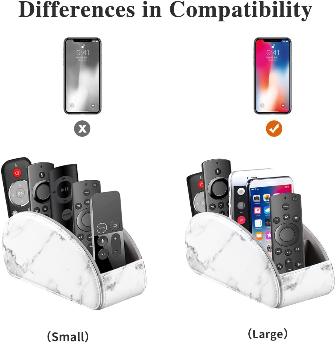 All-in-One Leather White TV Remote Holder for Remote Conrtols with 5 Compartments Nightstand Desktop Media Player Remote Caddy Storage Box Organizer Tray for Mobile Office Stationery Phone Controller