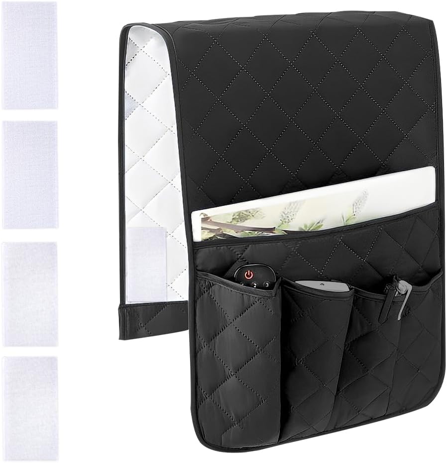 RETON Sofa Armrest Organizer 5 Pockets & 8 Hook‑and‑Loop Fasteners (Black)