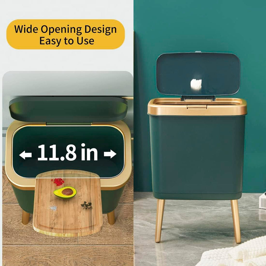 Procade Green Bathroom Trash Can with Lid,4 Gallon Retro Gold Garbage Can