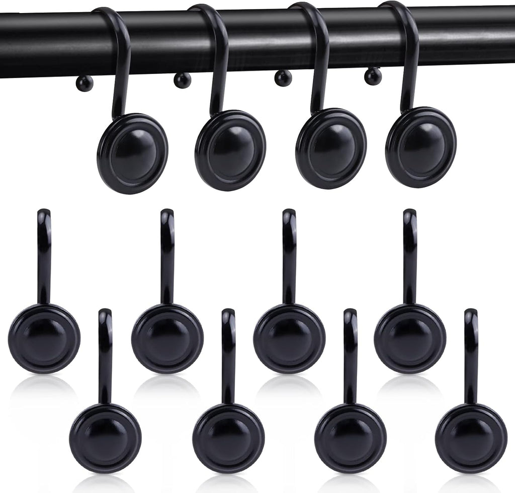 12Pcs Black Shower Curtain Hooks Rust Proof, Metal Shower Hook Round