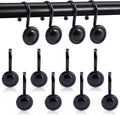 12Pcs Black Shower Curtain Hooks Rust Proof, Metal Shower Hook Round