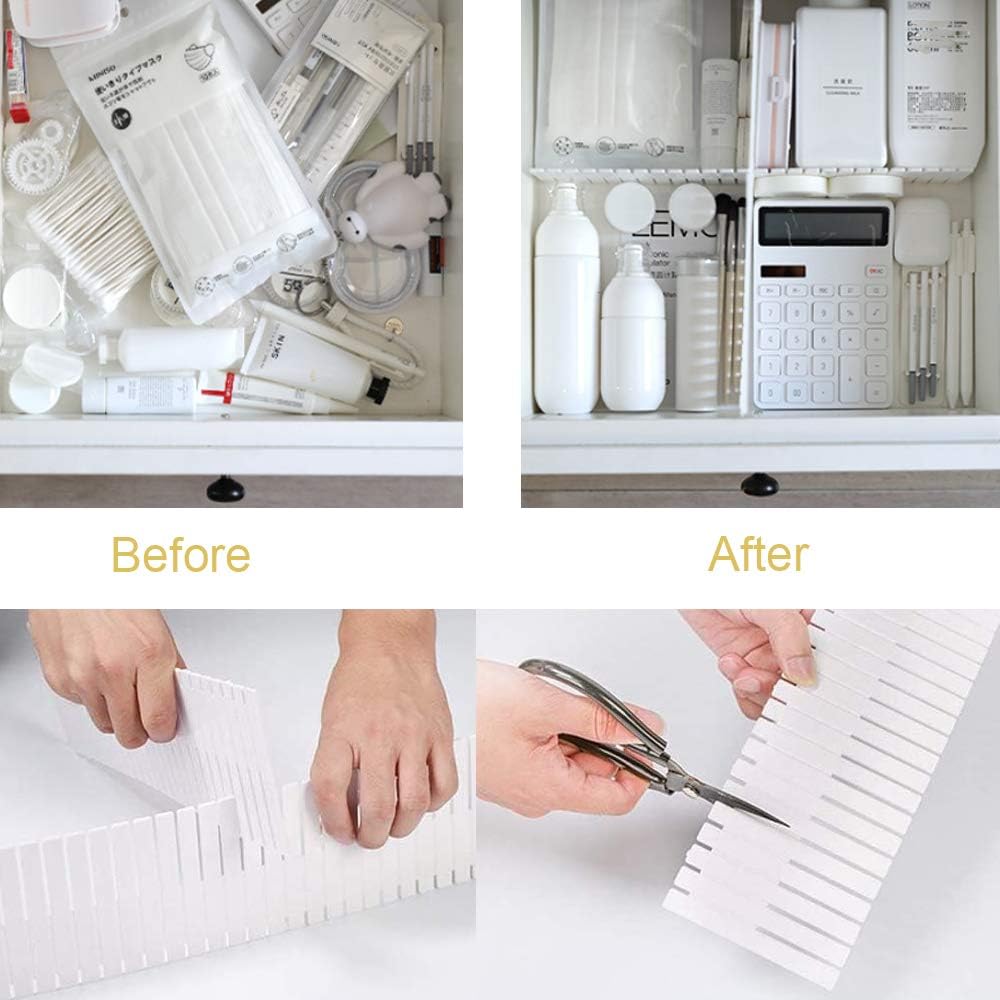DIY Drawer Dividers, Youngine 8pcs Adjustable Drawer Storage Organizer Plastic Grid for Office Kitchen Home (White)