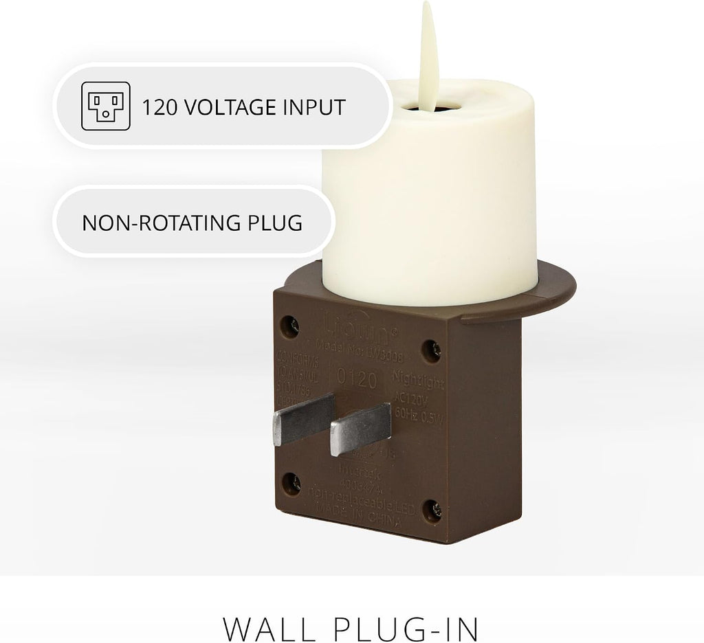 Luminara Flameless Candle Nightlight w/Dusk to Dawn Light Dark Auto Sensor, Bronze Wall Plug Indoor Night LED Light w/Real-Flame Effect Technology, Bathroom Bedroom Hallway, No Remote Needed