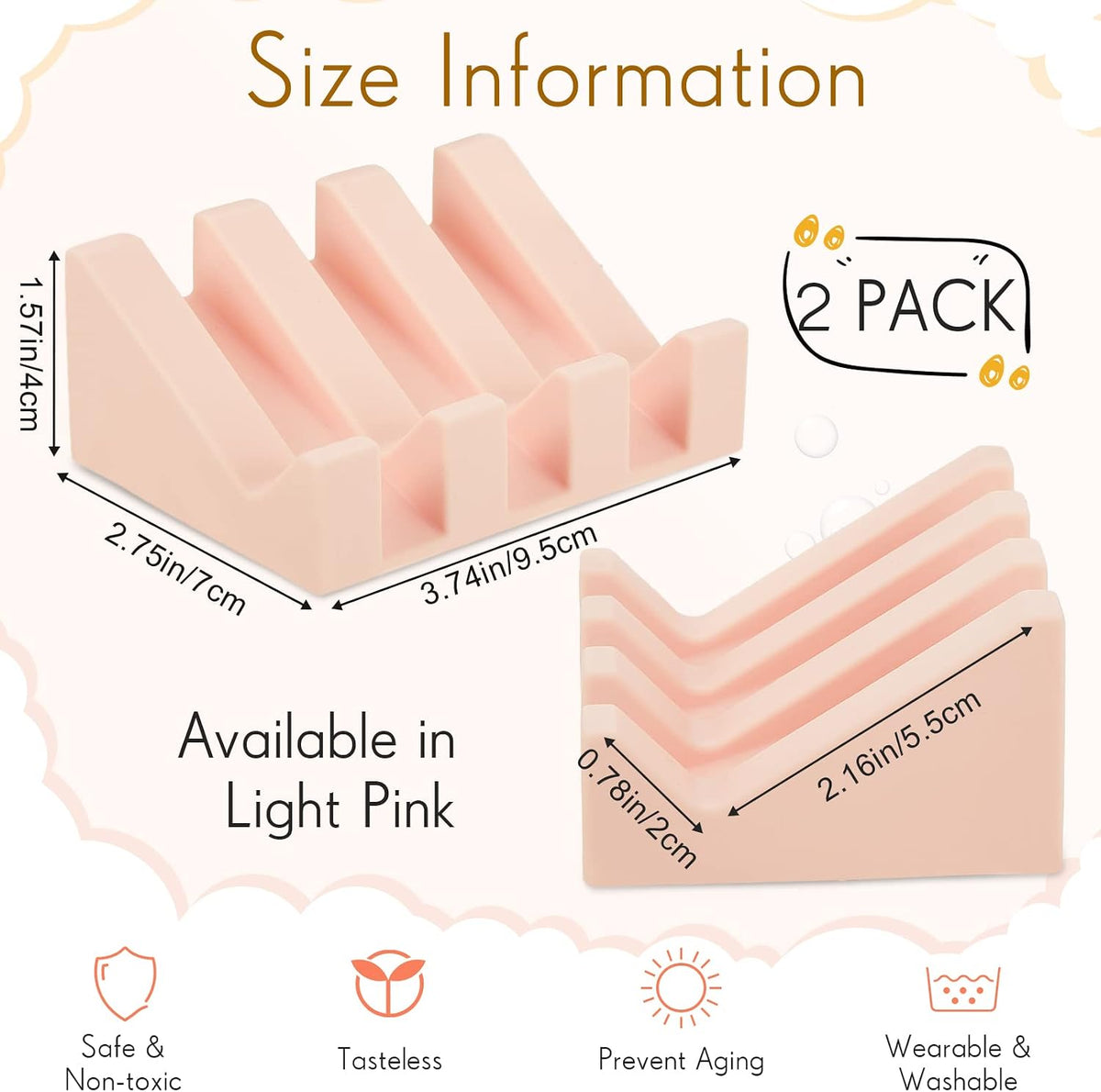 Cunhill 2 Pieces Soap Dish, Silicone, Light Pink