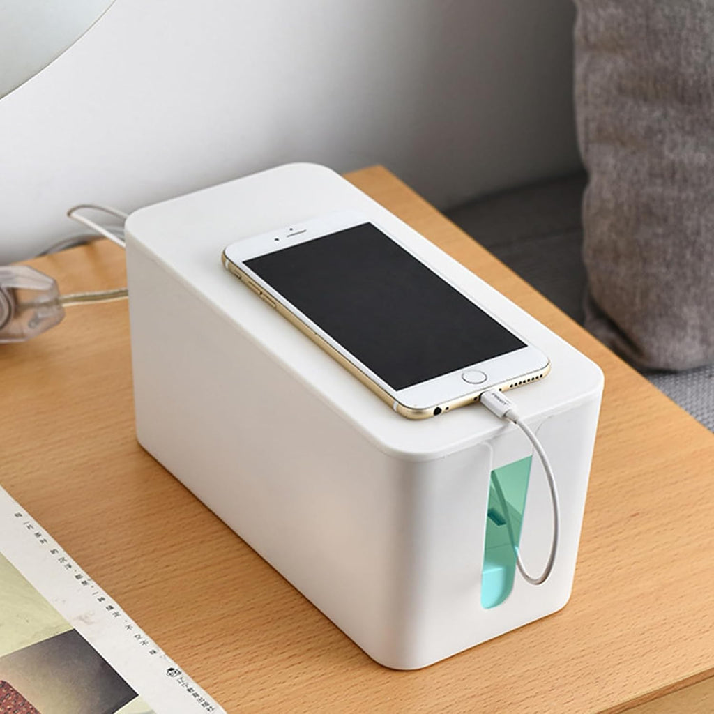 LUWOO Cable Management Box Set of Two, Cord Organizer Box to Hide Surge Protector on Desk or Floor, White